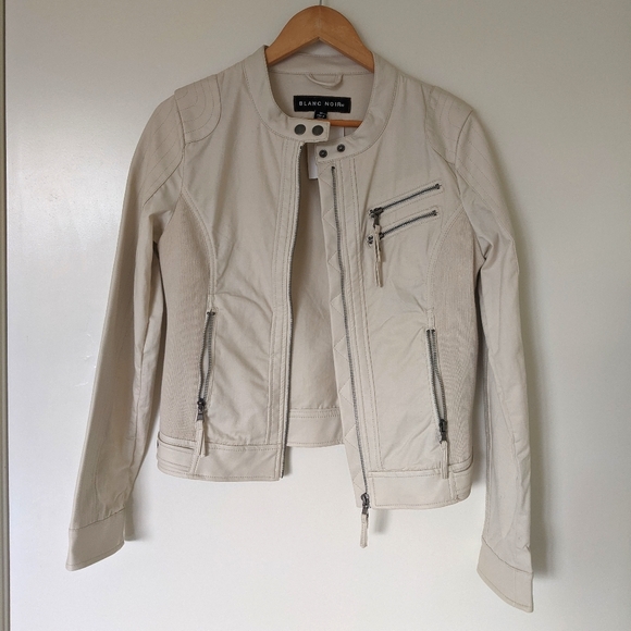 blanc noir Jackets & Blazers - NEW Blanc Noir Cream/White Faux Moto Jacket